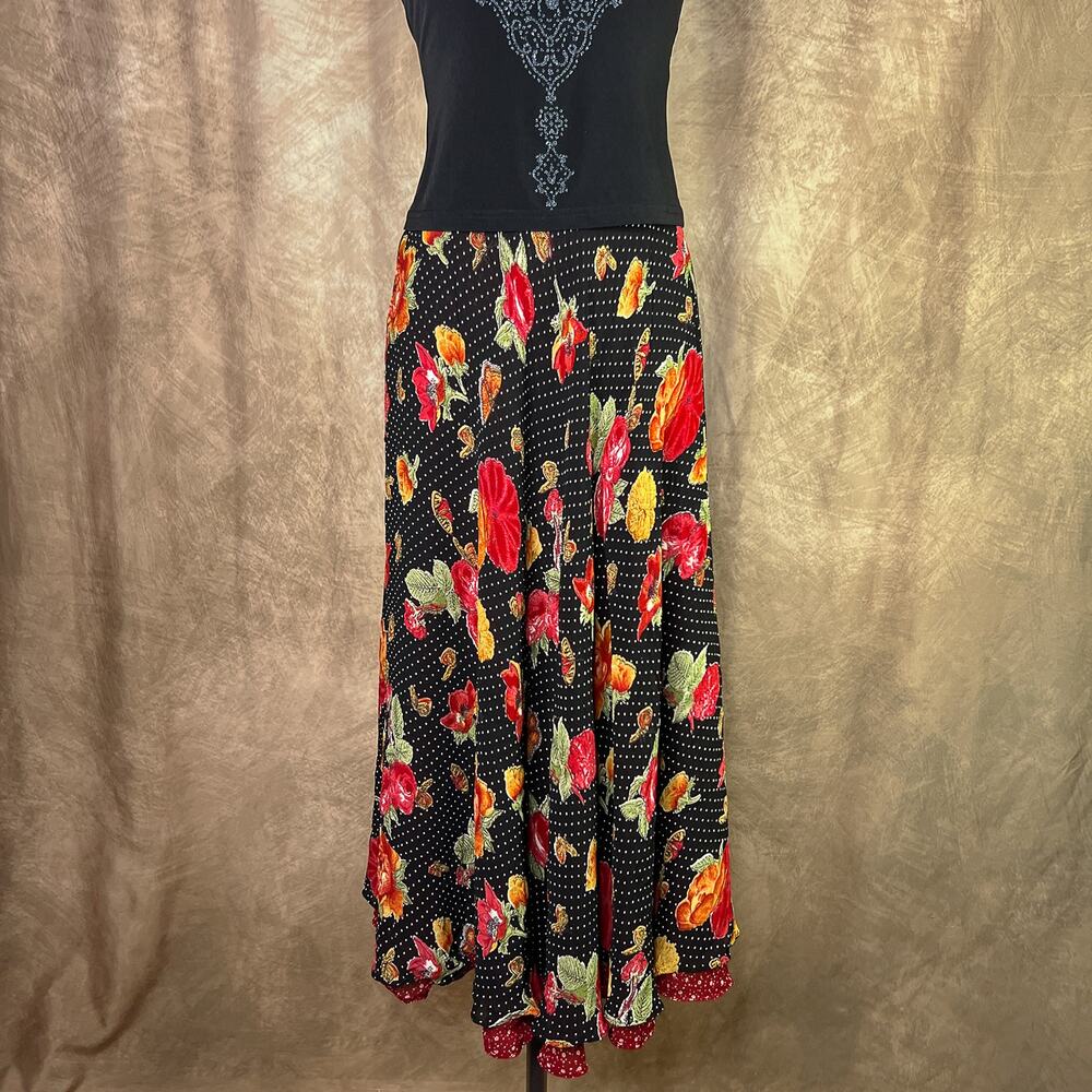 Floral Butterfly Maxi Skirt Reversible Polka Dot Vintage Whimsigoth Boho Peasant